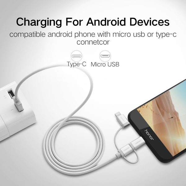 UGREEN USB 2.0 to Micro USB+Lightning+Type C (3 in 1) Data Cable with Braid Sliver 1.5M