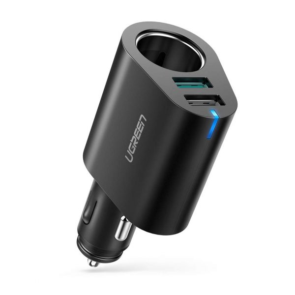 UGREEN Dual Port Car Charger with Expansion Sockets 2.4A + QC3.0