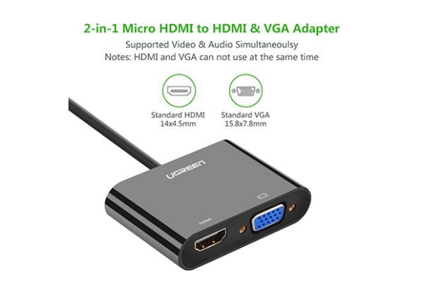 UGREEN micro HDMI to HDMI+VGA Adapter  black ABS