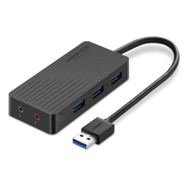 UGREEN 3-Port USB 2.0 Hub with External Stereo Sound Adapter  1M