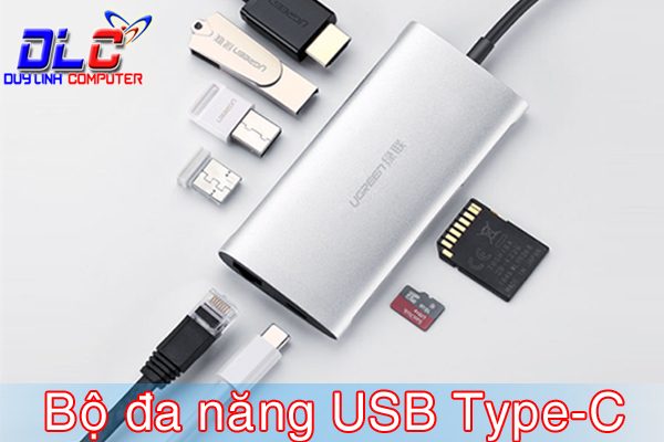 USB-C to 3*USB3.0+HDMI+RJ45+SD&TF converter sliver
