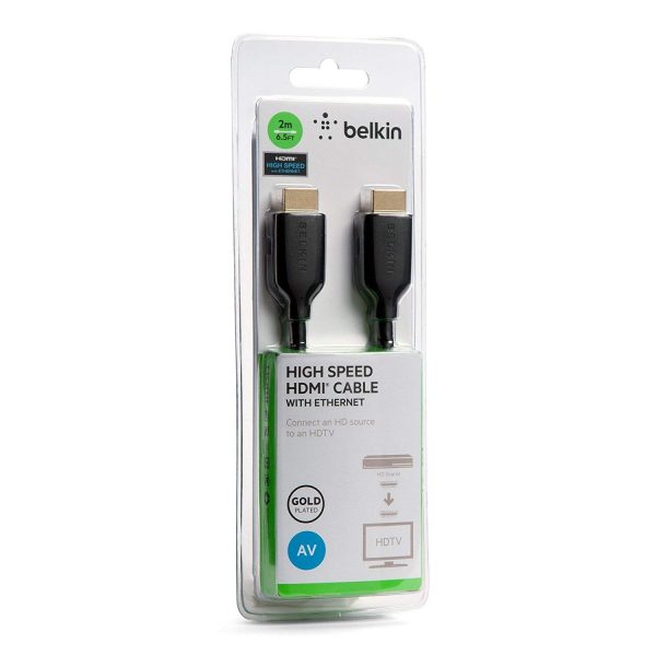 Belkin CABLE,HDMI,M/M,2M,HIGH SPEED W/ETHERNET,BLACK,GOLD