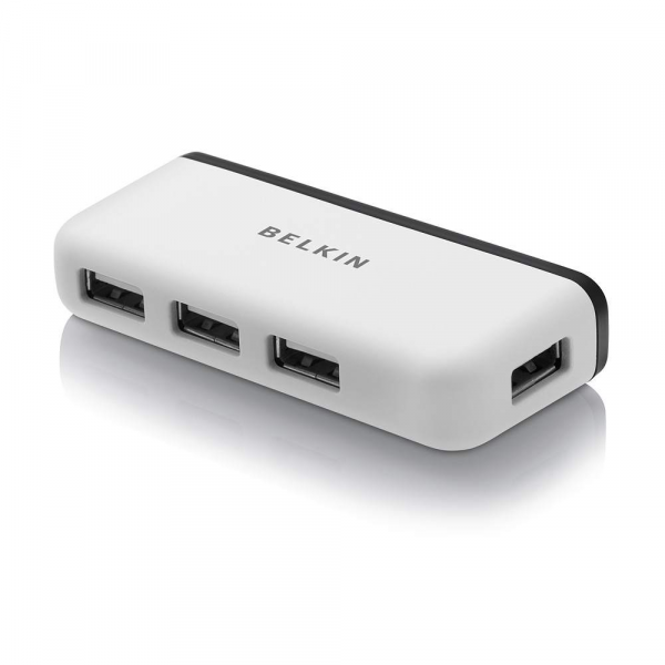 Belkin Travel 4-Port USB 2.0 Hub with Built-In Cable Management (White)