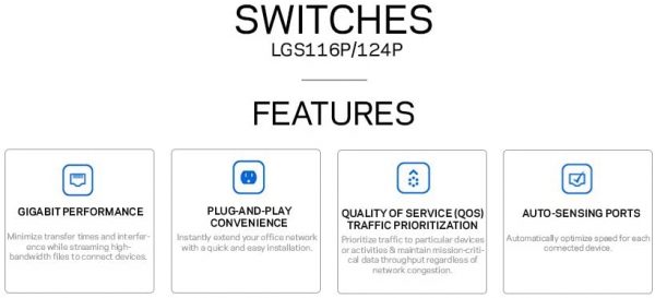 Linksys LGS124P 24-Port Rackmount Gigabit Ethernet PoE+Unmanaged Switch