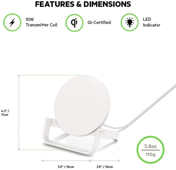 Belkin F7U108btWHT Boost Up Bold Wireless Charging Stand with 1.2m Micro-USB Cable, 10W, White